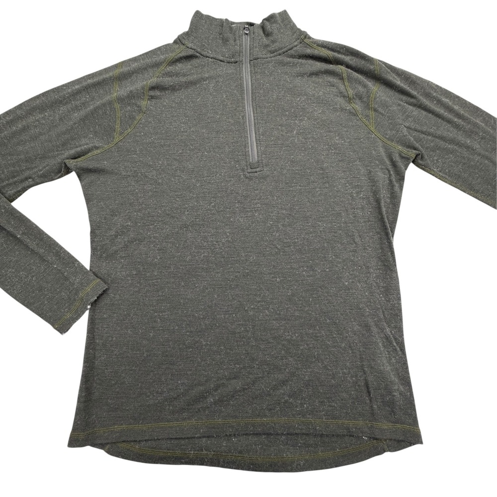 Smartwool Pullover Womens M Green 100% Merino Wool Slim Fit 1/4 Zip Mock Neck